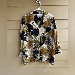 Alfred Dunner - Floral Lightweight Ruffle Button Down Shirt - Size 18